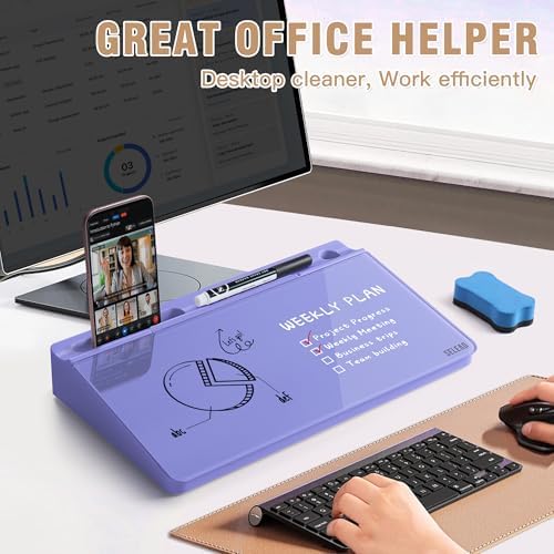 SELEAD Desktop Glass Whiteboard with Storage, 5 Markers and Eraser, Purple - Image 2