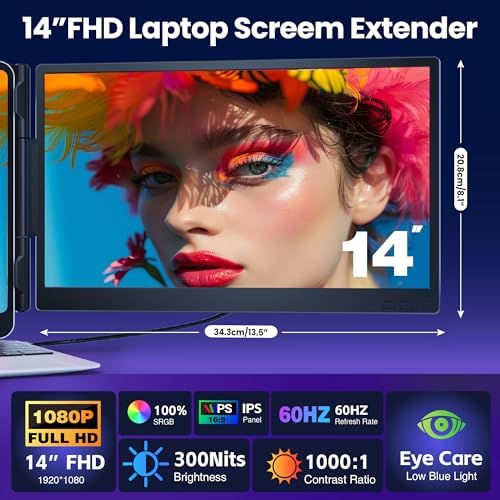 CIDETTY Laptop Screen Extender 0.27" Ultra-Thin, 14" Dual Portable Monitor FHD 1080P IPS, USB-C/HDMI Plug & Play Travel Screen for 13-17" Laptops, Compatible with Wins/Mac/Chrome/Switch/Android - Image 2