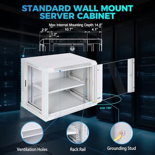9U Rack, 17.7" Depth Wall Mount Rack Network Cabinet for Office - Image 4