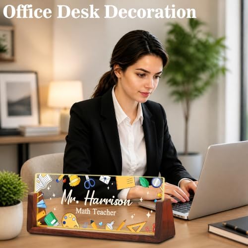 Custom Name Plate for Desk with LED Walnut Frame, Office Desk Decor - Image 5