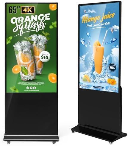 MWE 65 Inch 4K Digital Signage Display Kiosk, Indoor Floor Standing Advertising Display Poster, LCD Commercial Display with Auto Media Player, Android System, HDMI/USB/WiFi by QIXZOCV