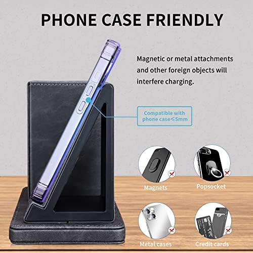 Wireless Charger with Desk Organizer, Wireless Charging Station for iPhone 13/13 Pro Max/13 Pro/12 Series/11/XS Max/XR/X/8Plus/SE 2, Wireless Charging Stand with Leather… (Gray) - Image 5