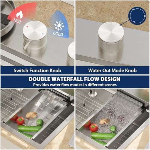 Lordear 30 Drop In Kitchen Sink with Faucet 30x22 Inch Waterfall Kitchen Sinks Topmount Stainless Steel 16 Gauge Single Bowl Workstation Kitchen Sink with Two Multifunctional Switch Knob - Image 4