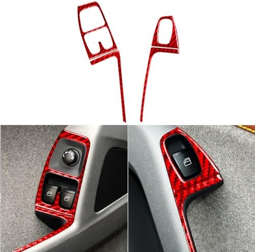 Car Window Lift Switch Control Panel with Rearview Mirror Button Sticker Real 3K Red Carbon Fiber Decoration Interior Accessories Trim Compatible with Benz Smart Fortwo 2011-2015-Type A - Image 2