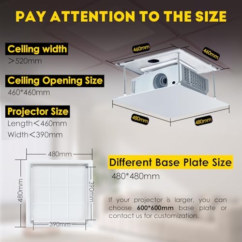 CGOLDENWALL 3M Ultra-Thin Hidden Motorizerd Projector Mount 44lbs Electric Projector Lift, 18.9" Baseplate Customizable, Auto-sync with Projectors,Remote Control (Running Distance: 3 M/ 118.11") - Image 5