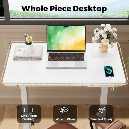 32" Electric Standing Desk with Drawer, Rolling Laptop Desk - Image 6