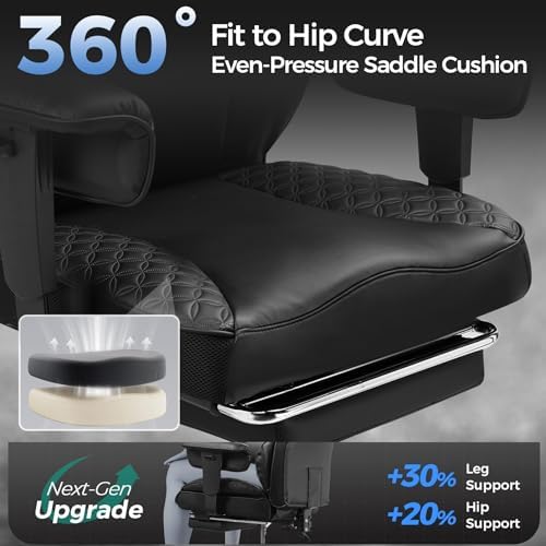 GTPLAYER Big and Tall Gaming Chair 400lbs Heavy Duty Office Chair with Foot Rest & Ergonomic Pocket Spring Lumbar Support, High Back 3D Saddle Shaped Cushion for Back Pain Relief, Matte-Black - Image 5