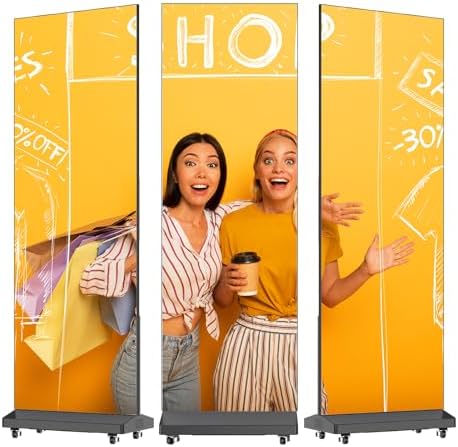 80 Inch LED Digital Signage Display, Foldable Seamless Stitching Kiosk, P1.86 GOB LED Screen Poster with Flight Case, Commercial Advertising Display for Events, Rentals and Weddings (Black, 1 Unit) by RIXZSIW