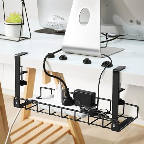Under Desk Cable Management Tray 2 Pack, Xpatee Wire Management No Screws, Cable Tray with Clamp for Wire Management, Computer Code Rack for Office, Home - No Damage to Desk Black - Image 6