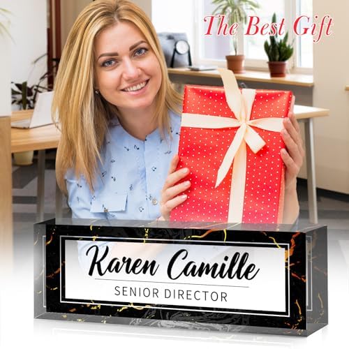 Custom Office Name Plate for Desk - Name Plate Personalized Gifts for Coworkers, Boss, Teacher, Social Worker - Acrylic Office Desk Decor for Women Men - Employee Appreciation Gifts (black gold) - Image 4