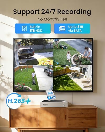 ZOSI 3K Lite 8CH Security Camera System Outdoor with 1TB Hard Drive,AI Human/Vehicle Detection,Night Vision,H.265+ 8 Channel 5MP Lite Video DVR Recorder,8X 1080P HD 1920TVL Weatherproof CCTV Cameras - Image 2