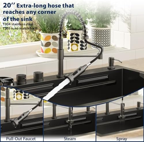 Lordear 30" Waterfall Drop In Kitchen Sink with Faucet - Image 3