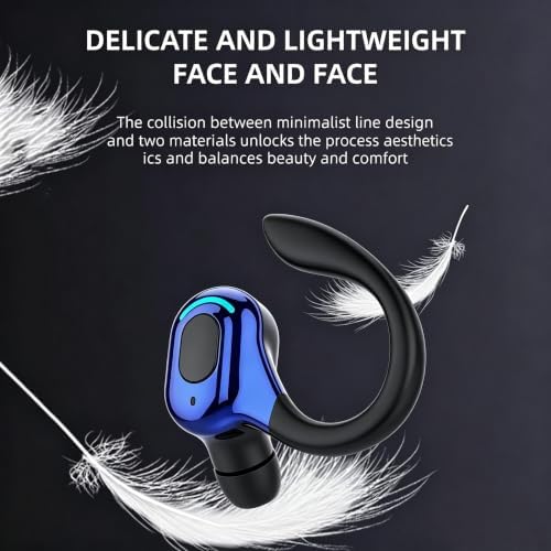 Wireless Headset Business Headphones,Waterproof Hanging Single Ear Earbuds,Mono Wireless Headset Noise Cancelling Sports Wireless Earpiece with Mic for Smart Phones (Blue) - Image 2