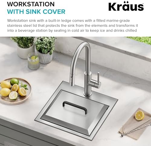 KRAUS Kore 15-inch Outdoor Drop In/Top Mount 16-Gauge Marine Grade T-316 Stainless Steel Single Bowl Workstation Kitchen Sink with Outdoor Sink Cover, KCA-1800 - Image 4