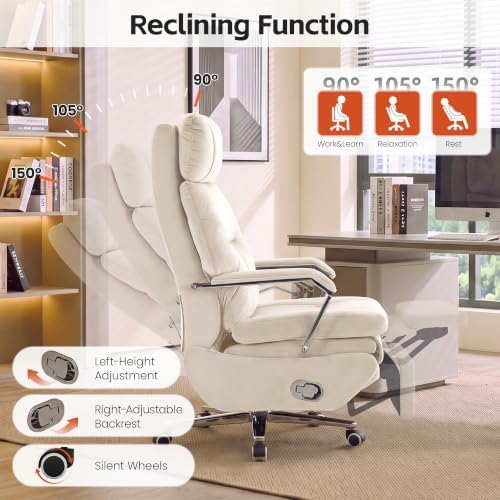 HUBSON 360° Swivel Big and Tall Velvet Executive Office Chairs, Beige - Image 3