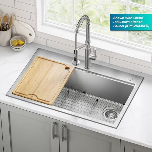 KRAUS Fairlane 33 in Drop In/Top Mount Workstation Single Bowl 18-Gauge Stainless Steel Kitchen Sink with Accessories, KWT610-33 - Image 2