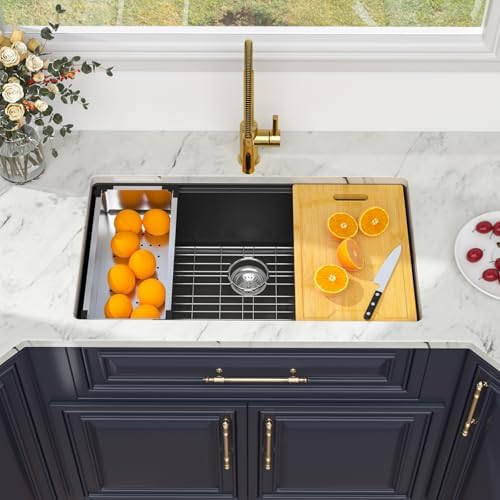 Kichae 30 x 19 Undermount Kitchen Sink Black Granite Composite Workstation - Image 2