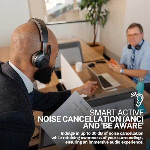 JLab Epic Work ANC Wireless on-Ear Headset with Microphone, smart Noise Cancellation, multipoint Connect, Charging hub, Black - Image 6