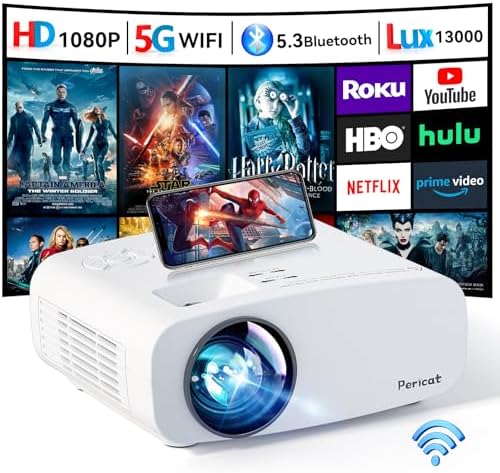 Projector with WiFi and Bluetooth, Pericat 4K Supported Native 1080P Projector, Portable Movie Outdoor Projector for Home Theater, Mini Projector Compatible with PC, HDMI, USB, TV Stick, PS5 by Pericat