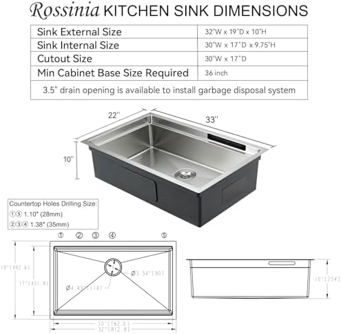 32x19x10 Waterfall Undermount Kitchen Sink Workstation with Faucet Combo - Image 3