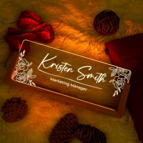 Custom Name Plate for Desk, Personalized Light Up Acrylic Desk Name Plate, Personalized Office Gifts for Boss Coworkers, Teacher Employee Appreciation GIfts, Office Decor for Women Men (Design11) - Image 2