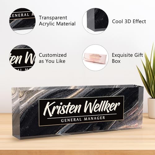Desk Name Plate Personalized Name Plate for Desk, Office Desk Decor, 3D Style Personalized Plaque Name Plates for Desks Custom Appreciation Gifts for Boss Lady Employee Coworkers (Gilded Black) - Image 3