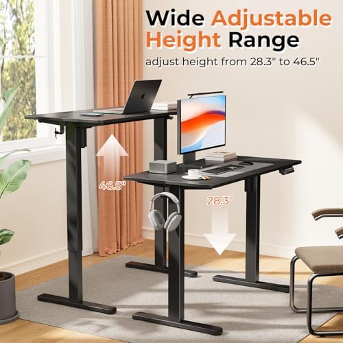 40" Electric Standing Desk, Black Standing Desk with 2 Hooks - Image 3