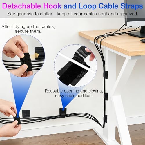 40 Set Cable Management Under Desk, Hook and Loop Cable Ties - Image 6