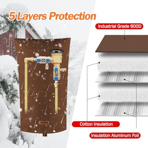 TOHONFOO Backflow Preventer Cover, Pipe Freeze Insulation, 14"Wx26"H, Brown - Image 5