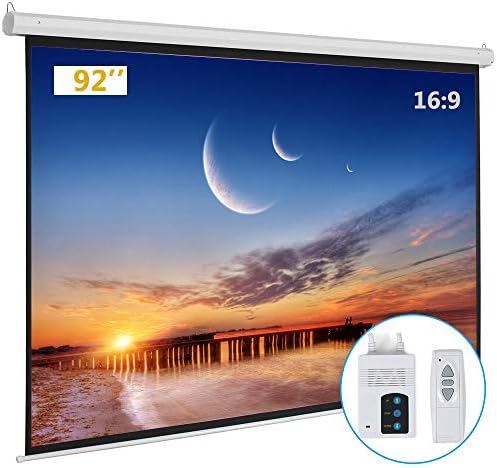 Motorized Projector Screen with Remote Control, No Wrinkles, Without Dents, HD Screen, for Home Theater Office Classroom TV Usage (92inch 16:9) by Kshioe