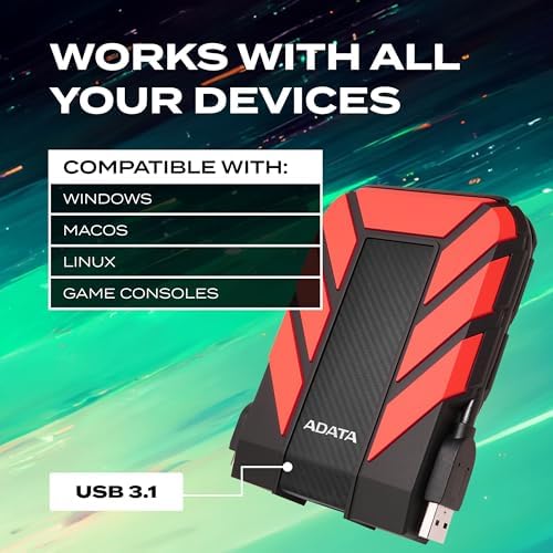 ADATA HD710 Pro External Hard Drive, Red, 2TB - Image 4