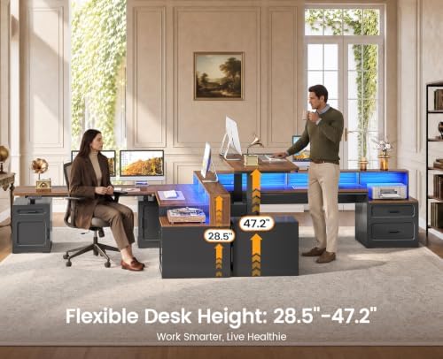 SEDETA Farmhouse L Shaped Standing Electric Desk with Storage, Black - Image 4
