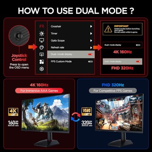 KOORUI 27" 4K Gaming Monitor - Dual Mode UHD 160Hz or FHD 320Hz, Fast IPS 1ms, FreeSync Premium & G-SYNC Compatible, HDMI 2.1/DP 1.4, HDR400, Height/Pivot/Tilt Adjustable, PC & Console Ready, G2741L - Image 3