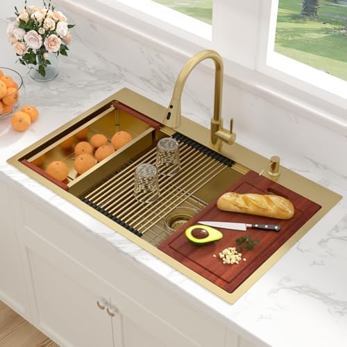 Sarlai Gold Drop In Kitchen Sink Workstation Topmount 36x22 Inch Sinks - Image 2