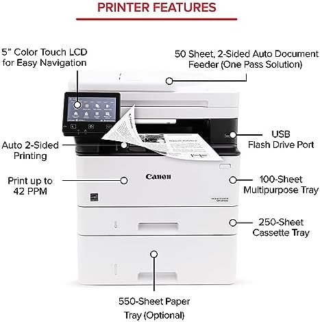 Canon imageCLASS MF465dw - Monochrome Duplex Wireless Laser Printer, All-in-One with Scanner, Copier, Fax, Home or Office, Auto Document Feeder, Mobile Ready, 3 Year Limited Warranty, 42 PPM, White - Image 4