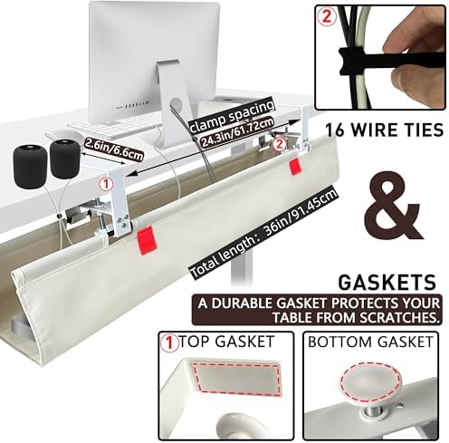 No Drill Under Desk Cable Management Tray, 36" Desk Cable Organizer - Image 2