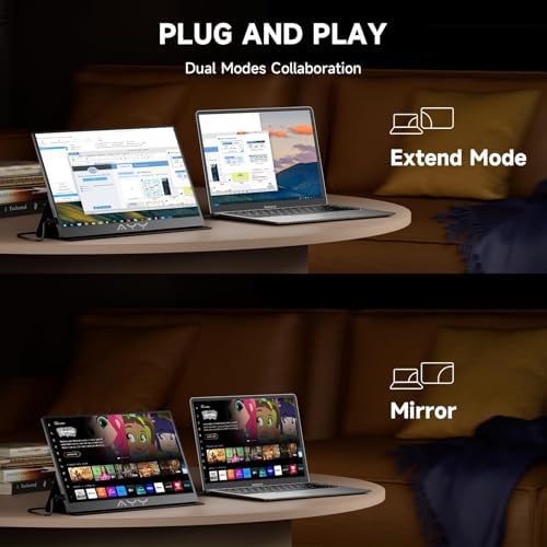 AYY 15.6 Inch Portable Monitor 1080P FHD USB-C HDMI External Display for Laptop Phone MAC PS5 Switch Xbox, Ultra-Slim 100% sRGB Portable Second Screen with Dual Speakers & Smart Cover, IPS, Black - Image 3