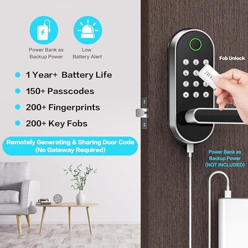 Fingerprint Smart Door Lock with Handle & Keypad – No More Lost Keys, Keyless Entry & Remote Access for Home, Kids, Airbnb & Rental Property, DIY Install, Alexa & Google Compatible - Image 3