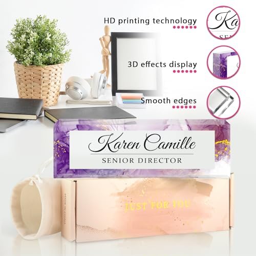 Custom Office Name Plate for Desk - Name Plate Personalized Gifts for Coworkers, Boss, Teacher, Social Worker - Acrylic Office Desk Decor for Women Men - Employee Appreciation Gifts (purple gold) - Image 2