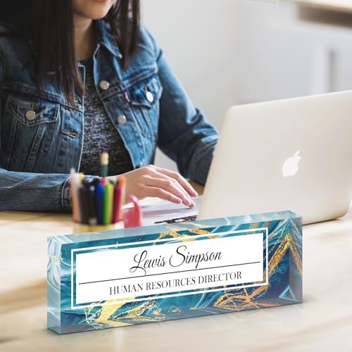 Desk Name Plate Personalized, Desk Double sided pattern Name Plate Personalized Office Desk Decor for Women and Men, Teacher Nurse Boss Employee Appreciation Gifts (Green marble, Customized) - Image 5