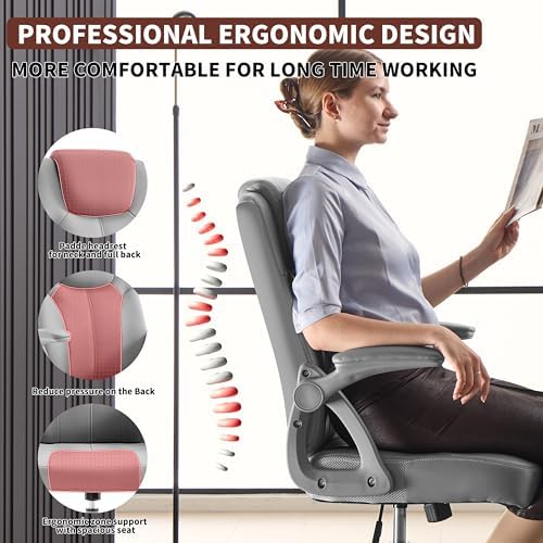 Office Desk Chair, PU Leather Computer Chairs with Padded Flip-Up Arms - Image 3