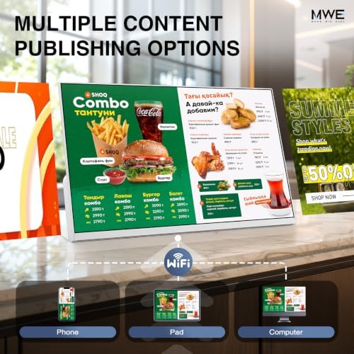24 Inch Desktop Digital Signage Display, 1000-Nit FHD 1080P Android Countertop Digital Menu Board with Built-In CMS, WiFi, Dual USB and Scheduled Playback for Restaurants and Retail - Image 4