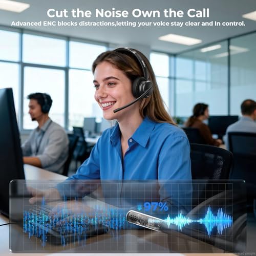 Wireless Headset with Mic for Work, USB A/C Dongle, Bluetooth 6.0 Headset with AI Noise Cancelling Microphone, Wireless Headphones with Mic Mute & 65H, Wireless Headset for PC/Computer/Laptop/Teams - Image 2