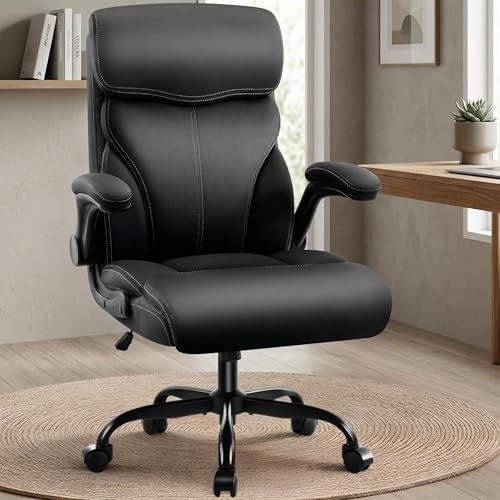 AreShark Executive Office Chair - 400lbs Heavy Duty Ergonomic Desk Chair with Comfy Cushion, High Back Breathable Leather Computer Chair with Flip-up Arms & Rocking Function for Home Office by AreShark