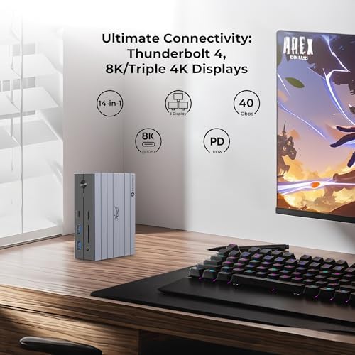 Rosewill 14-in-1 Thunderbolt 4 Certified, Laptop Docking Station with 100W Charging, 8K Display, Triple 4K Monitor Display for Windows and Mac, 135W Power Adapter & 40Gbps Data Transfer - RHUB-TB14 - Image 2