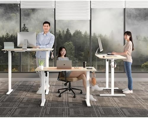Electric Standing Desk with Lockable Wheels,Adjustable Height Sit Stand Desk for Home Office,Ergonomic Computer Desk Workstation (Nature, 40 * 24) - Image 2