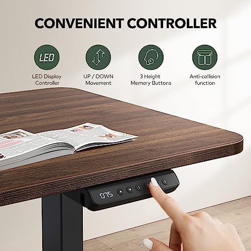 Cubiker Reversible L Shaped Standing Desk - 63 x 55 Inch Electric Adjustable Height Corner Standing Desk, Ergonomic Sit Stand Up Table with 3 Memory Buttons, Splice Board for Home Office, Black Walnut - Image 5