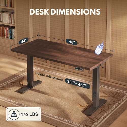 FLEXISPOT 48" x 24" Solid Bamboo Standing Desk, Walnut & Black Frame - Image 2