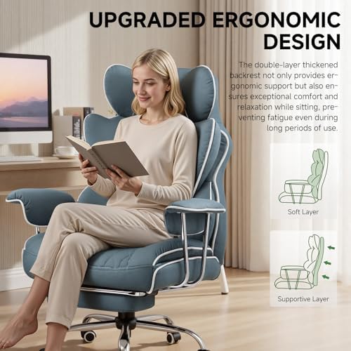 COMHOMA Big and Tall Gaming Chair with Pocket Spring Lumbar Support, Ergonomic Office Chair with Footrest, Executive Desk Chair with Outward Fixed Soft Armrests, Computer Chair with High Back, Blue - Image 5