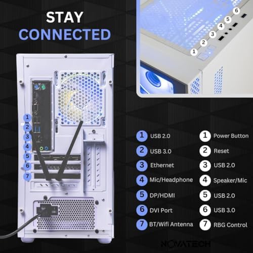 NOVATECH Phantom - Prebuilt Gaming PC Desktop Computer - Core Xeon i7 3.5GHz - RX580-16GB RAM - 512GB M.2 SSD WiFi/BT, Win 11 - Gaming Computer Tower - Pre Built PC Gaming - 1 Year Warranty (White) - Image 7